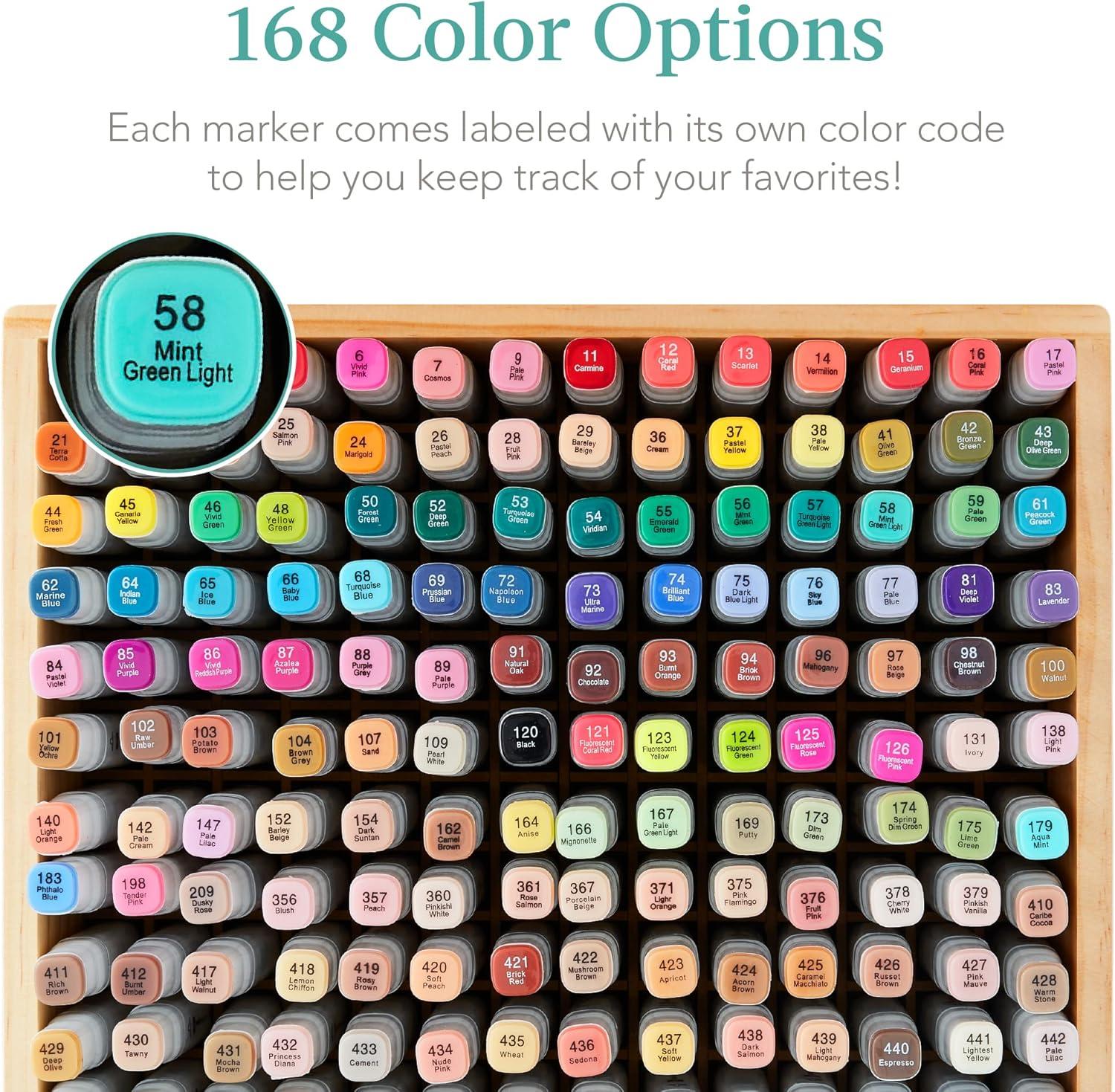 imageBest Choice Products Set of 168 AlcoholBased Markers DualTipped Alcohol Markers for Adults DoubleSided Art Kit wBrush ampamp Chisel Tip Color Chart Wood Carrying Case  Natural