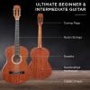 imageBest Choice Products 30in Kids Acoustic Guitar AllinOne Beginner Starter Kit wStrap Case Extra Strings Rosette Inlay  RedburstNatural Mahogany