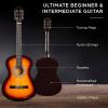 imageBest Choice Products 30in Kids Acoustic Guitar AllinOne Beginner Starter Kit wStrap Case Extra Strings Rosette Inlay  RedburstSunburst