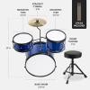 imageBest Choice Products 3Piece Beginner Drum Set for Kids Juniors wThrone Stool Cymbal Drum Sticks Bass Drum Pedal 2 Toms  BlueBlue