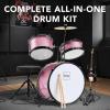 imageBest Choice Products 3Piece Beginner Drum Set for Kids Juniors wThrone Stool Cymbal Drum Sticks Bass Drum Pedal 2 Toms  BluePink Sparkle