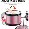 imageBest Choice Products 3Piece Beginner Drum Set for Kids Juniors wThrone Stool Cymbal Drum Sticks Bass Drum Pedal 2 Toms  BluePink Sparkle