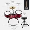 imageBest Choice Products 3Piece Beginner Drum Set for Kids Juniors wThrone Stool Cymbal Drum Sticks Bass Drum Pedal 2 Toms  BlueRed