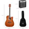 imageBest Choice Products Beginner Acoustic Electric Guitar Starter Set w 41in All Wood Cutaway Design Gig Bag Strap Picks  NaturalMahogany