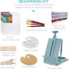 imageBest Choice Products French Easel 32pc Beginners Kit Portable Wooden Folding Adjustable Sketch Box Artist Tripod for Painting Drawing wAcrylic Paints Brushes Canvases Palettes  GrayBlue