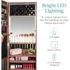 imageBest Choice Products LED Mirror Jewelry Cabinet Tall Lockable Wall or Door Mounted Jewelry Armoire Organizer with Mirror 2 Drawers Lock Cosmetic Tray Shelves  SageWalnut