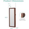 imageBest Choice Products LED Mirror Jewelry Cabinet Tall Lockable Wall or Door Mounted Jewelry Armoire Organizer with Mirror 2 Drawers Lock Cosmetic Tray Shelves  SageWalnut