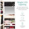 imageBest Choice Products LED Mirror Jewelry Cabinet Tall Lockable Wall or Door Mounted Jewelry Armoire Organizer with Mirror 2 Drawers Lock Cosmetic Tray Shelves  SageCoastal White