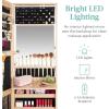 imageBest Choice Products LED Mirror Jewelry Cabinet Tall Lockable Wall or Door Mounted Jewelry Armoire Organizer with Mirror 2 Drawers Lock Cosmetic Tray Shelves  SageNatural Oak