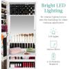 imageBest Choice Products LED Mirror Jewelry Cabinet Tall Lockable Wall or Door Mounted Jewelry Armoire Organizer with Mirror 2 Drawers Lock Cosmetic Tray Shelves  SageWhite