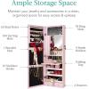 imageBest Choice Products LED Mirror Jewelry Cabinet Tall Lockable Wall or Door Mounted Jewelry Armoire Organizer with Mirror 2 Drawers Lock Cosmetic Tray Shelves  SageDusty Pink