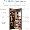 imageBest Choice Products LED Mirror Jewelry Cabinet Tall Lockable Wall or Door Mounted Jewelry Armoire Organizer with Mirror 2 Drawers Lock Cosmetic Tray Shelves  SageRustic Brown