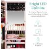 imageBest Choice Products LED Mirror Jewelry Cabinet Tall Lockable Wall or Door Mounted Jewelry Armoire Organizer with Mirror 2 Drawers Lock Cosmetic Tray Shelves  SageDusty Pink