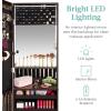 imageBest Choice Products LED Mirror Jewelry Cabinet Tall Lockable Wall or Door Mounted Jewelry Armoire Organizer with Mirror 2 Drawers Lock Cosmetic Tray Shelves  SageEspresso