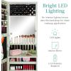imageBest Choice Products LED Mirror Jewelry Cabinet Tall Lockable Wall or Door Mounted Jewelry Armoire Organizer with Mirror 2 Drawers Lock Cosmetic Tray Shelves  SageSage