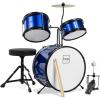imageBest Choice Products 3Piece Beginner Drum Set for Kids Juniors wThrone Stool Cymbal Drum Sticks Bass Drum Pedal 2 Toms  BlueBlue