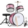 imageBest Choice Products 3Piece Beginner Drum Set for Kids Juniors wThrone Stool Cymbal Drum Sticks Bass Drum Pedal 2 Toms  BluePink Sparkle