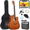 imageBest Choice Products Beginner Acoustic Electric Guitar Starter Set w 41in All Wood Cutaway Design Gig Bag Strap Picks  NaturalMahogany