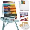 imageBest Choice Products French Easel 32pc Beginners Kit Portable Wooden Folding Adjustable Sketch Box Artist Tripod for Painting Drawing wAcrylic Paints Brushes Canvases Palettes  GrayBlue