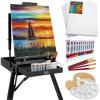 imageBest Choice Products French Easel 32pc Beginners Kit Portable Wooden Folding Adjustable Sketch Box Artist Tripod for Painting Drawing wAcrylic Paints Brushes Canvases Palettes  GrayBlack