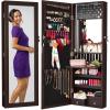 imageBest Choice Products LED Mirror Jewelry Cabinet Tall Lockable Wall or Door Mounted Jewelry Armoire Organizer with Mirror 2 Drawers Lock Cosmetic Tray Shelves  SageEspresso