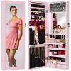 imageBest Choice Products LED Mirror Jewelry Cabinet Tall Lockable Wall or Door Mounted Jewelry Armoire Organizer with Mirror 2 Drawers Lock Cosmetic Tray Shelves  SageDusty Pink