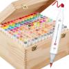 imageBest Choice Products Set of 168 AlcoholBased Markers DualTipped Alcohol Markers for Adults DoubleSided Art Kit wBrush ampamp Chisel Tip Color Chart Wood Carrying Case  Natural