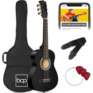 imageBest Choice Products 30in Kids Acoustic Guitar AllinOne Beginner Starter Kit wStrap Case Extra Strings Rosette Inlay  RedburstBlack