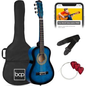 imageBest Choice Products 30in Kids Acoustic Guitar AllinOne Beginner Starter Kit wStrap Case Extra Strings Rosette Inlay  RedburstBlueburst