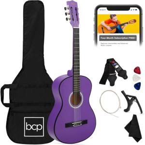 imageBest Choice Products 30in Kids Acoustic Guitar AllinOne Beginner Starter Kit wStrap Case Extra Strings Rosette Inlay  RedburstPurple