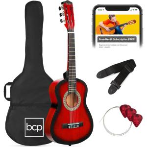 imageBest Choice Products 30in Kids Acoustic Guitar AllinOne Beginner Starter Kit wStrap Case Extra Strings Rosette Inlay  RedburstRedburst