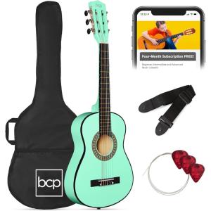 imageBest Choice Products 30in Kids Acoustic Guitar AllinOne Beginner Starter Kit wStrap Case Extra Strings Rosette Inlay  RedburstSoCal Green