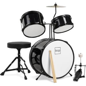 imageBest Choice Products 3Piece Beginner Drum Set for Kids Juniors wThrone Stool Cymbal Drum Sticks Bass Drum Pedal 2 Toms  BlueBlack