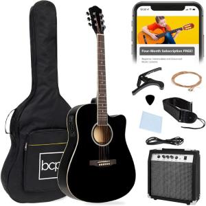 imageBest Choice Products Beginner Acoustic Electric Guitar Starter Set w 41in All Wood Cutaway Design Gig Bag Strap Picks  NaturalBlack