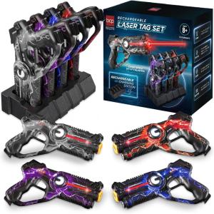 imageBest Choice Products Set of 4 Laser Tag Blasters Rechargeable Infrared Lazer Tag Set ampamp Docking Station No Vests Needed  GrayPurpleRedBlueGray  Purple  Red   Blue