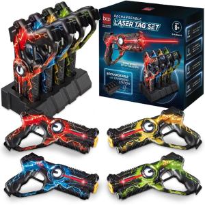 imageBest Choice Products Set of 4 Laser Tag Blasters Rechargeable Infrared Lazer Tag Set ampamp Docking Station No Vests Needed  GrayPurpleRedBlueRed  Yellow  Blue  Green