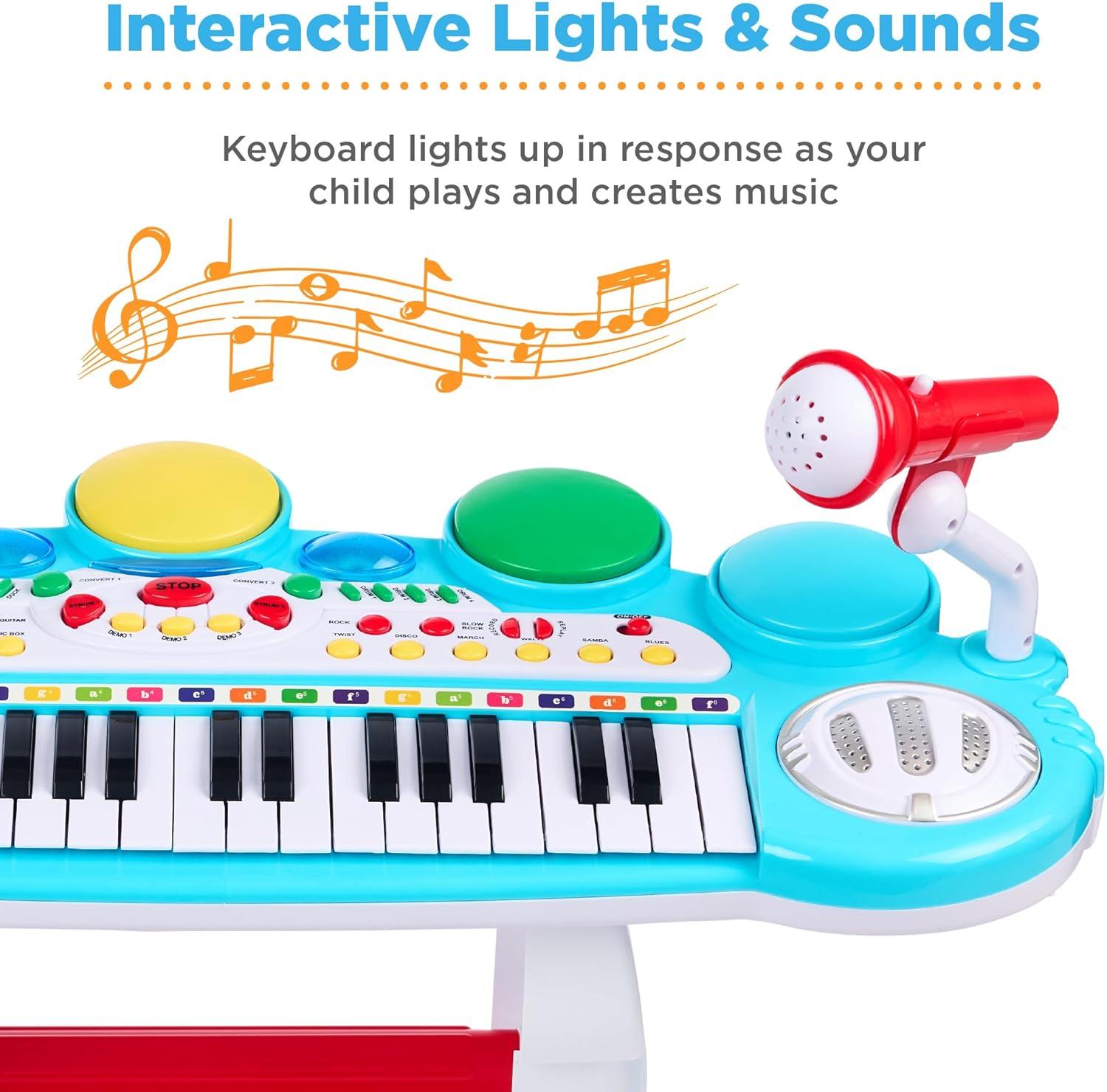 imageBest Choice Products 37Key Kids Electronic Musical Instrument Piano Learning Toy Keyboard w Multiple Sounds Lights Microphone Stool  PinkMulticolor