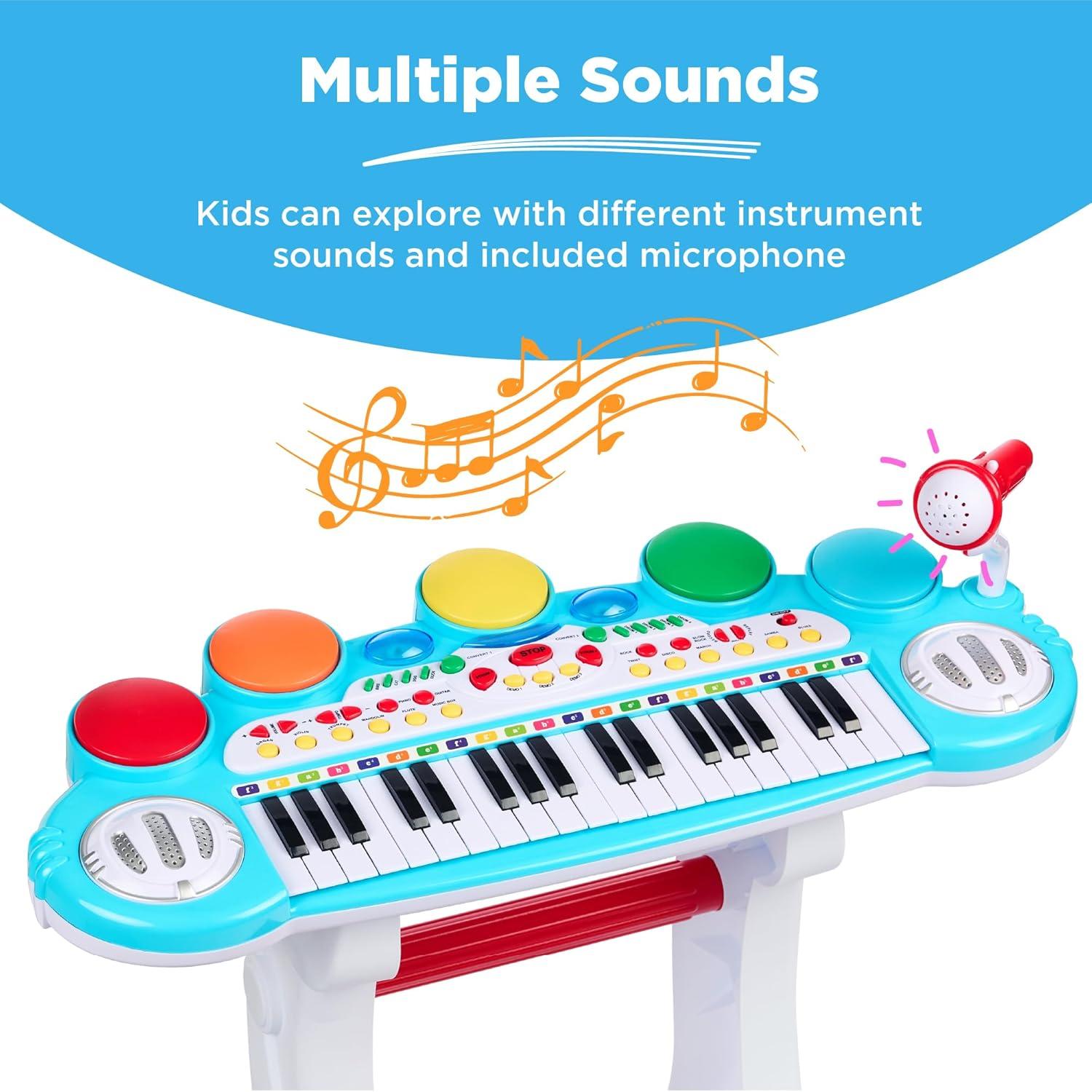 imageBest Choice Products 37Key Kids Electronic Musical Instrument Piano Learning Toy Keyboard w Multiple Sounds Lights Microphone Stool  PinkMulticolor