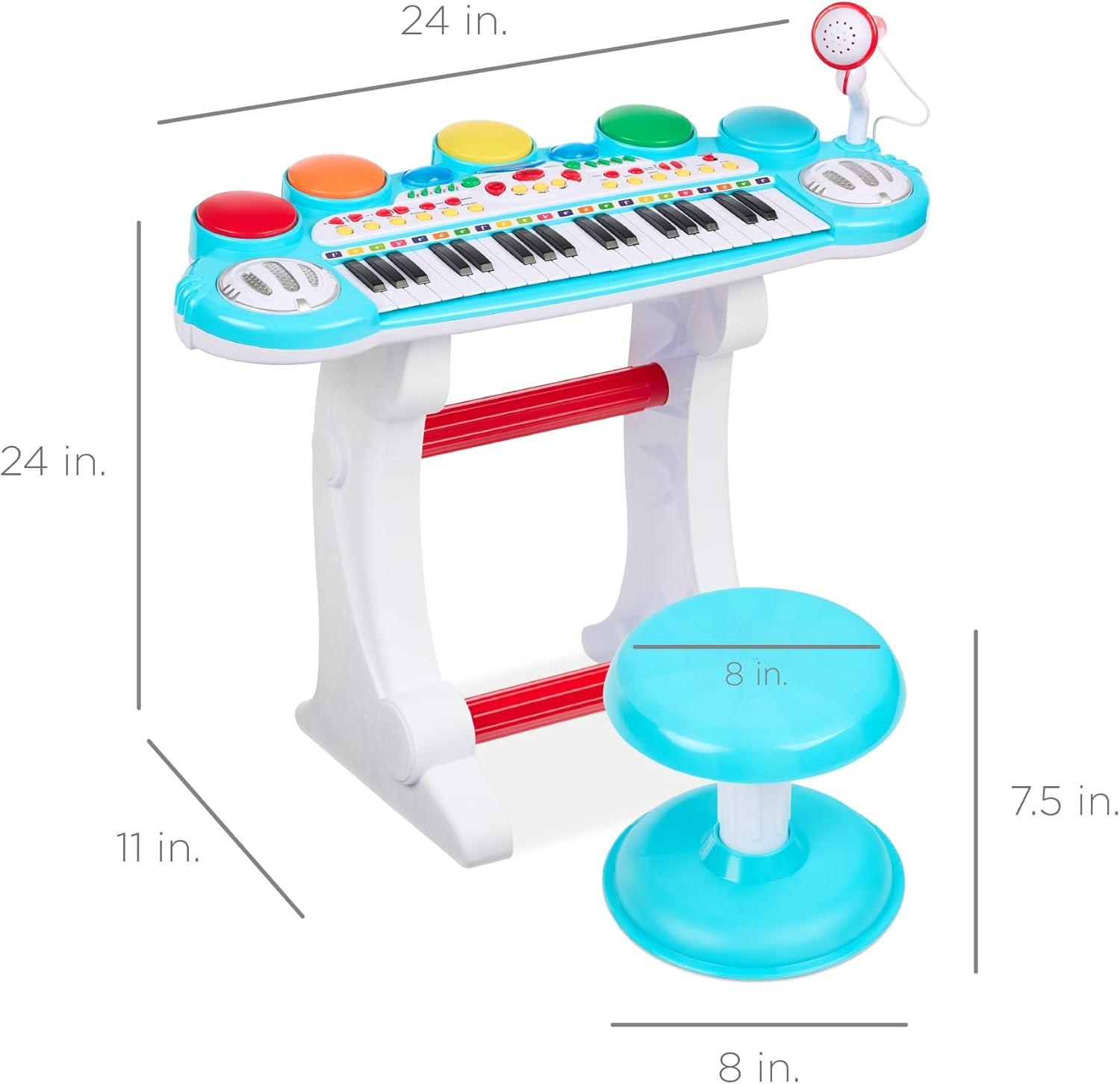 imageBest Choice Products 37Key Kids Electronic Musical Instrument Piano Learning Toy Keyboard w Multiple Sounds Lights Microphone Stool  PinkMulticolor