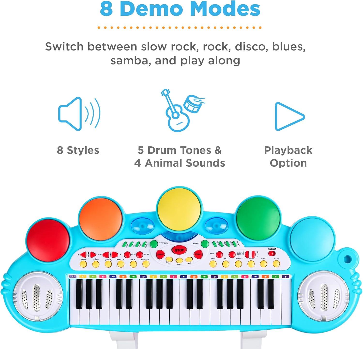imageBest Choice Products 37Key Kids Electronic Musical Instrument Piano Learning Toy Keyboard w Multiple Sounds Lights Microphone Stool  PinkMulticolor