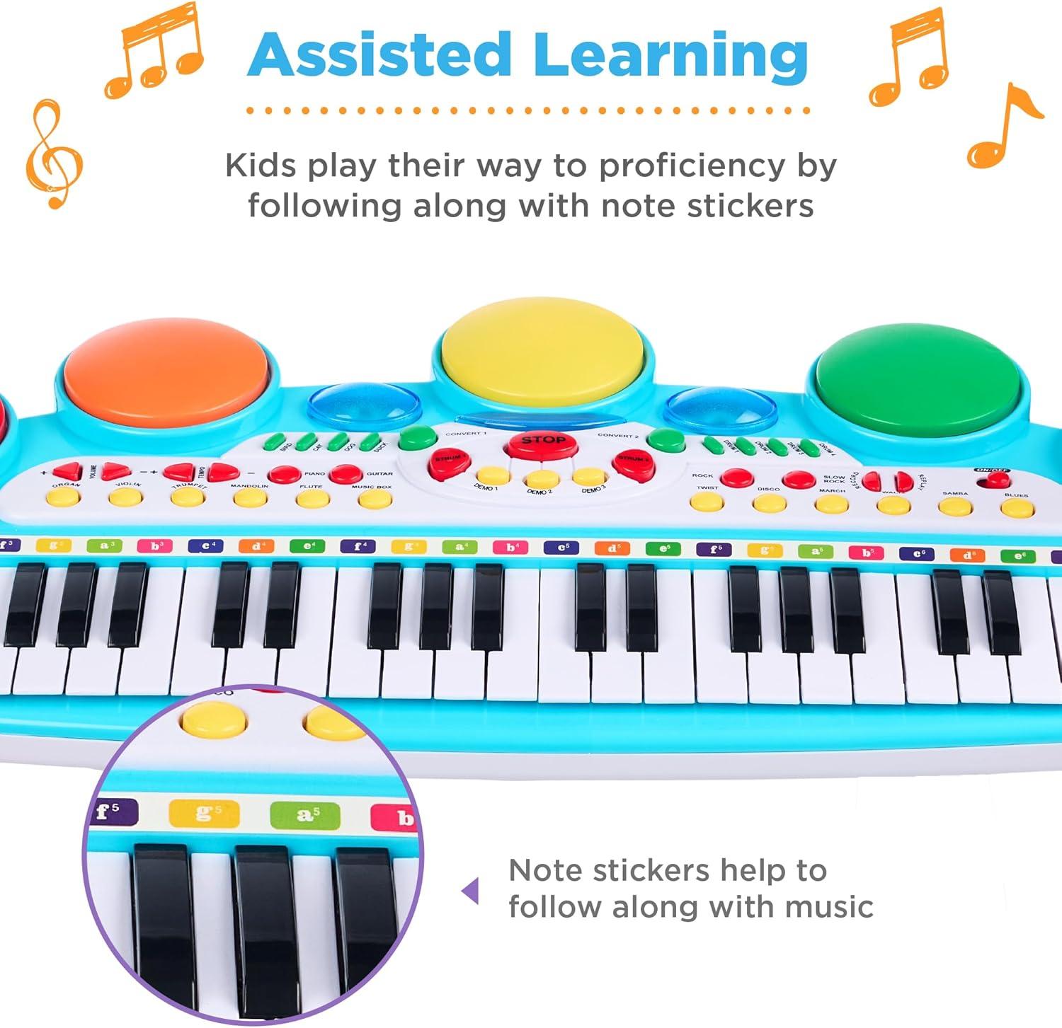 imageBest Choice Products 37Key Kids Electronic Musical Instrument Piano Learning Toy Keyboard w Multiple Sounds Lights Microphone Stool  PinkMulticolor