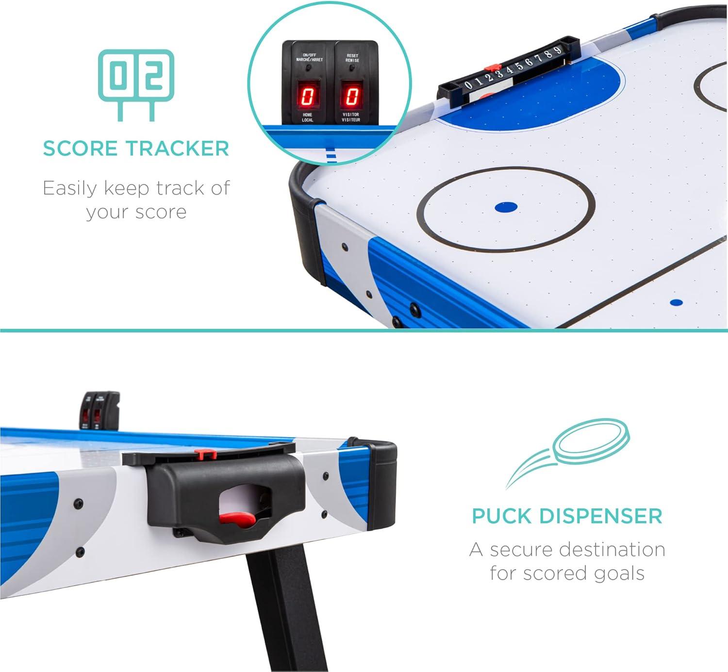imageBest Choice Products 58in MidSize Arcade Style Air Hockey Table for Game Room Home Office w 2 Pucks 2 Pushers Digital LED Score Board Powerful 12V Motor Carrying Bag