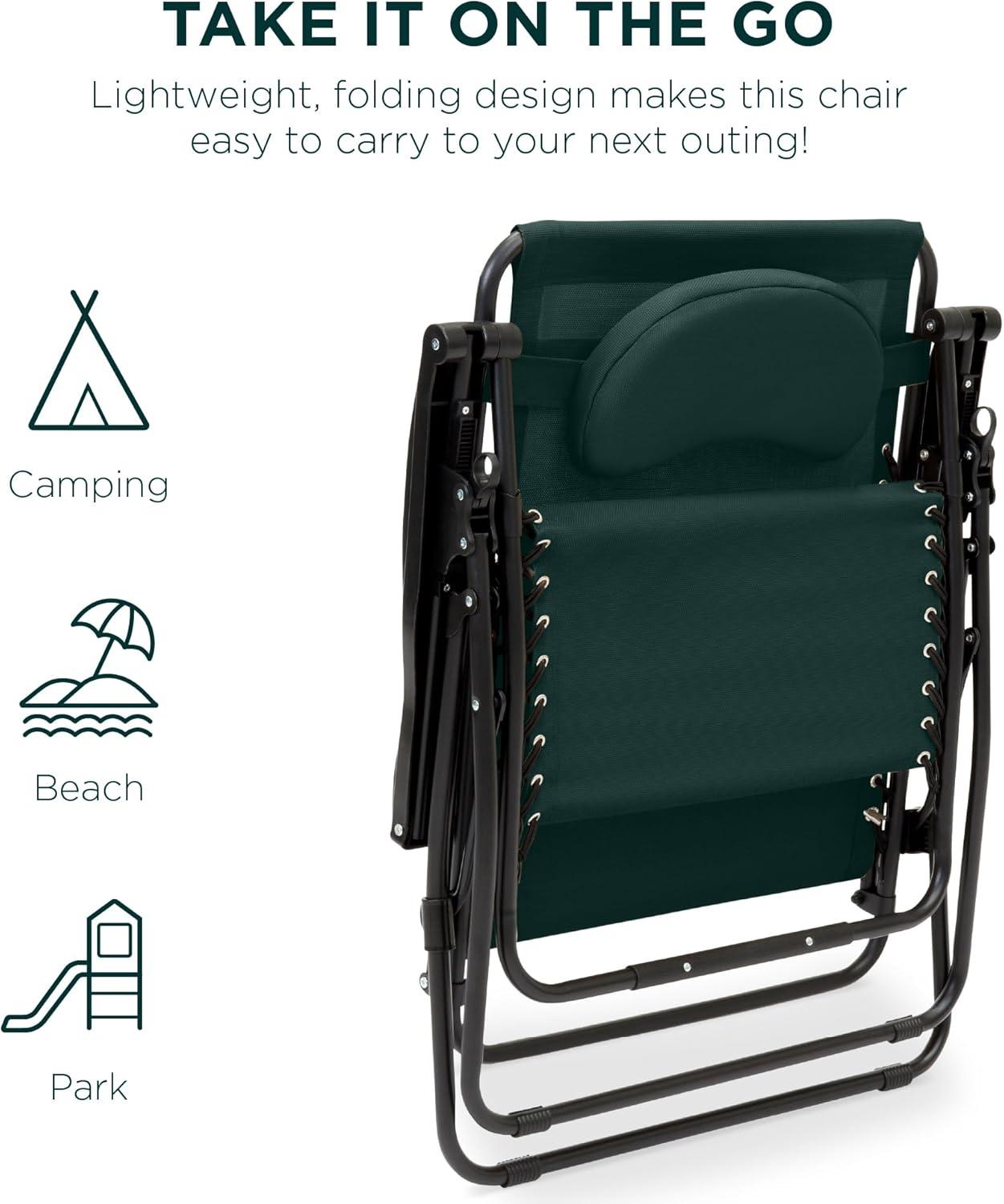 imageBest Choice Products Oversized Zero Gravity Chair Folding Outdoor Patio Lounge Recliner wCup Holder Accessory Tray Pillow  TanForest Green
