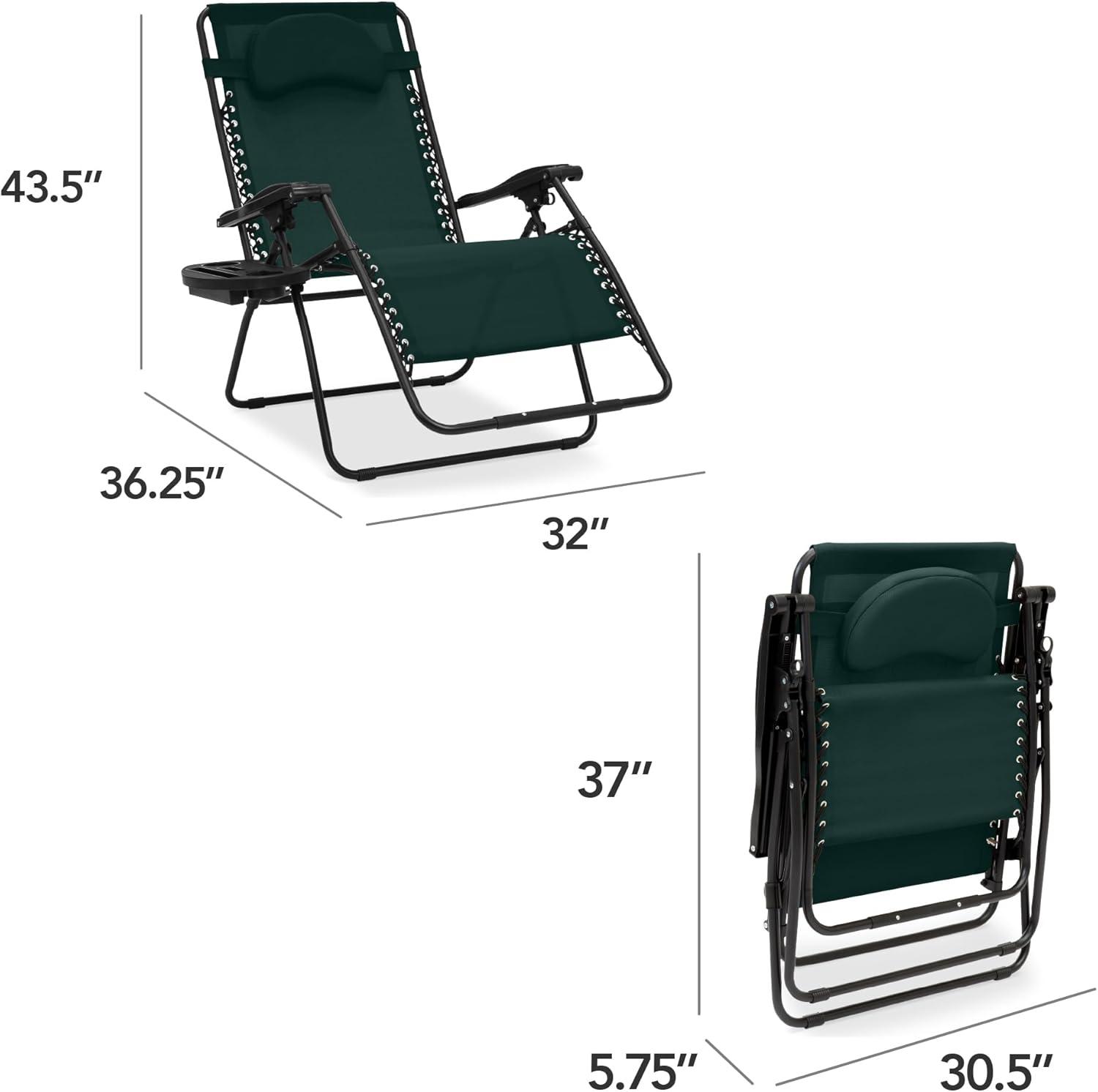 imageBest Choice Products Oversized Zero Gravity Chair Folding Outdoor Patio Lounge Recliner wCup Holder Accessory Tray Pillow  TanForest Green