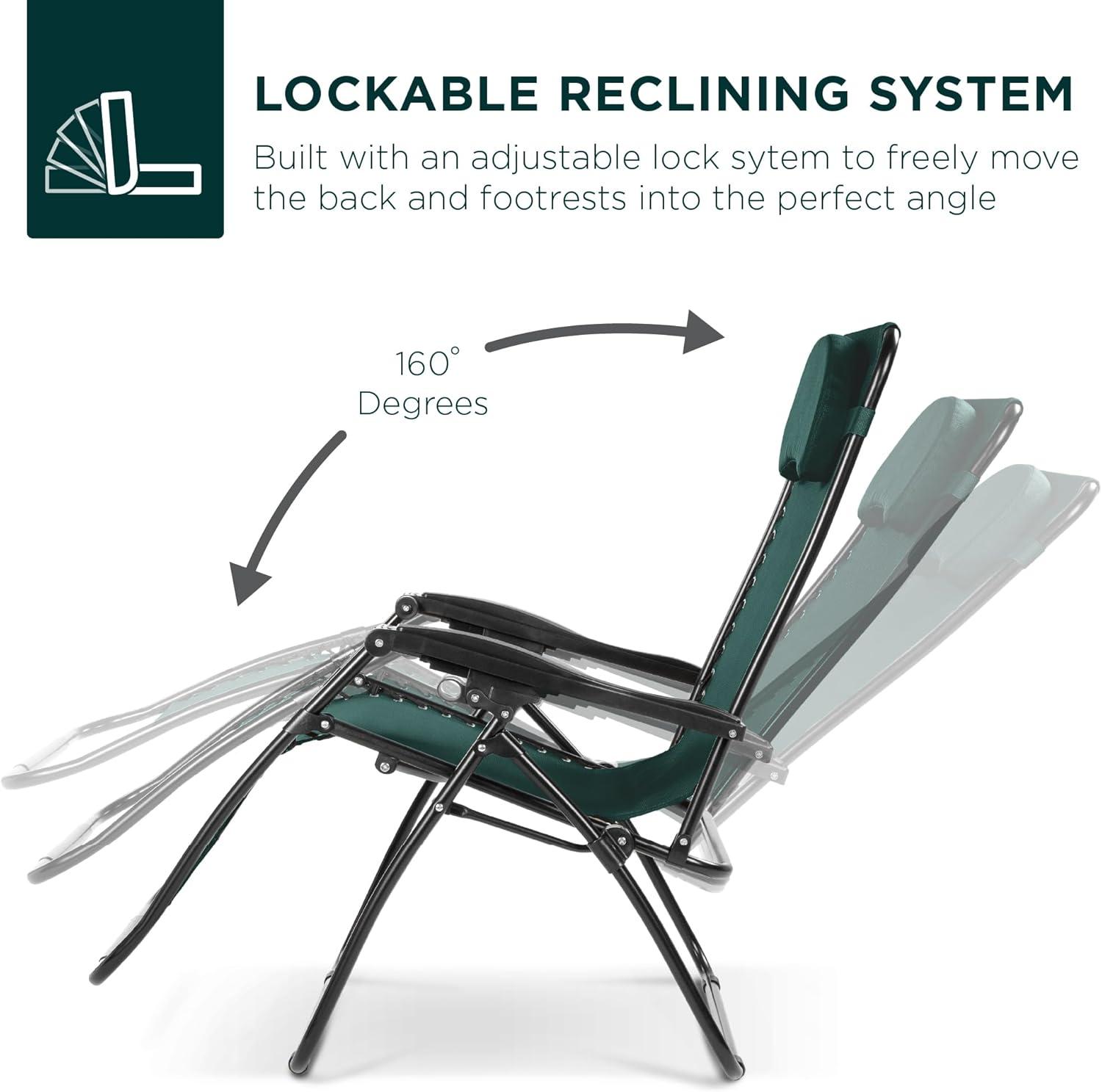 imageBest Choice Products Oversized Zero Gravity Chair Folding Outdoor Patio Lounge Recliner wCup Holder Accessory Tray Pillow  TanForest Green