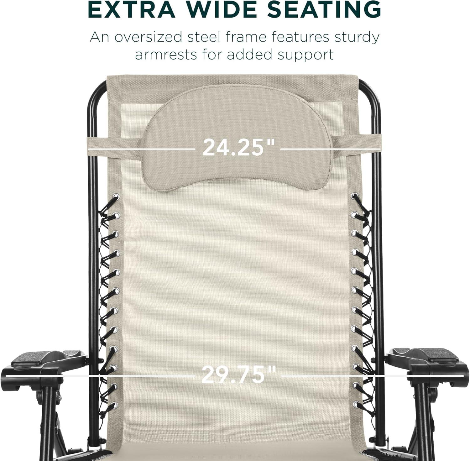 imageBest Choice Products Oversized Zero Gravity Chair Folding Outdoor Patio Lounge Recliner wCup Holder Accessory Tray Pillow  TanIvory