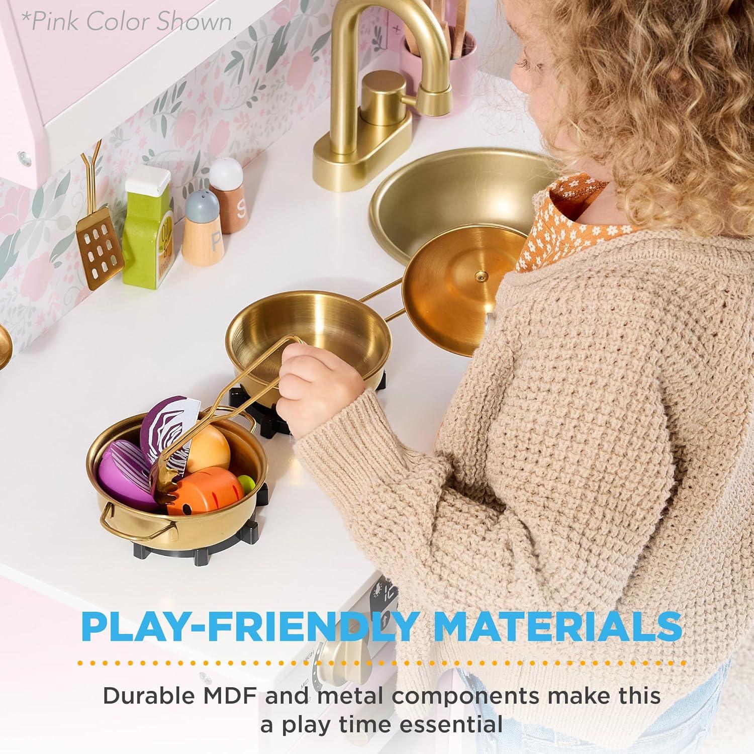 imageBest Choice Products Wooden Pretend Play Cottage Kitchen Kids Toy wStorage Scalloped Edge 5 Accessories Microwave Oven Clicking Knobs  BlueBlue