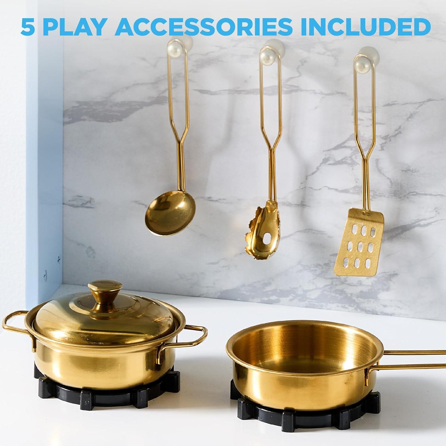 imageBest Choice Products Wooden Pretend Play Cottage Kitchen Kids Toy wStorage Scalloped Edge 5 Accessories Microwave Oven Clicking Knobs  BlueBlue