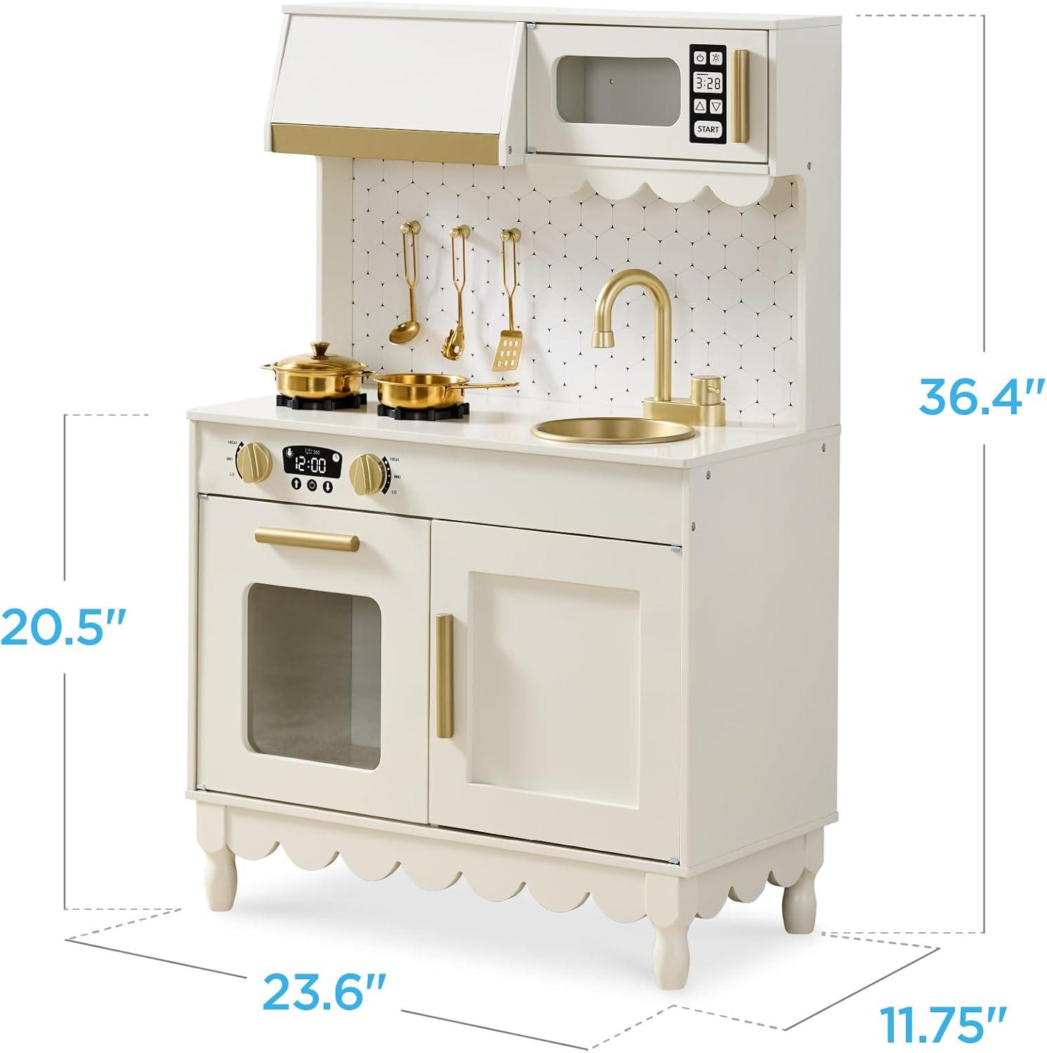 imageBest Choice Products Wooden Pretend Play Cottage Kitchen Kids Toy wStorage Scalloped Edge 5 Accessories Microwave Oven Clicking Knobs  BlueCream