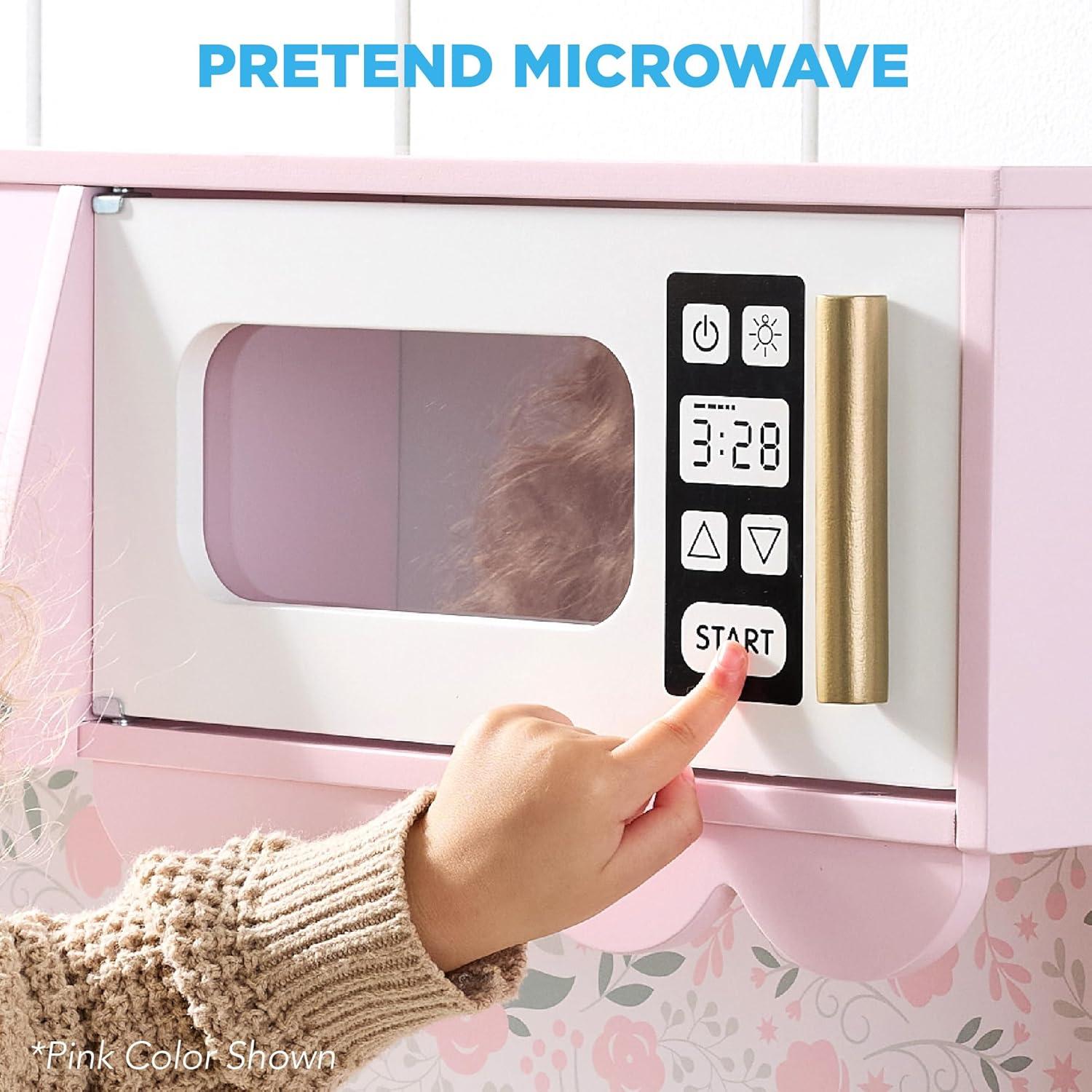 imageBest Choice Products Wooden Pretend Play Cottage Kitchen Kids Toy wStorage Scalloped Edge 5 Accessories Microwave Oven Clicking Knobs  BlueCream